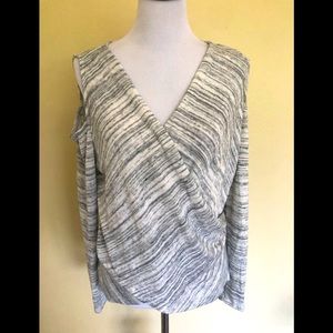 White House Black Market cold shoulder faux wrap blouse